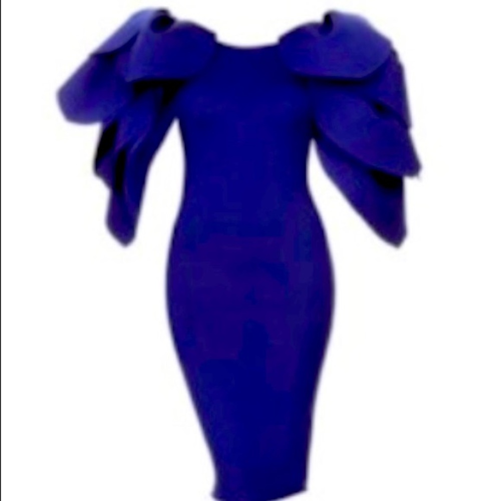 Puff Sleeves, Royal Blue Bodycon dress size large